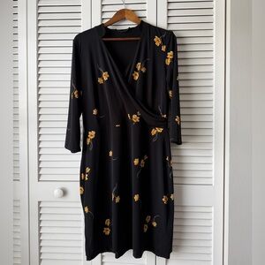 White House Black Market Black and Gold Floral/All Black REVERSIBLE Dress
